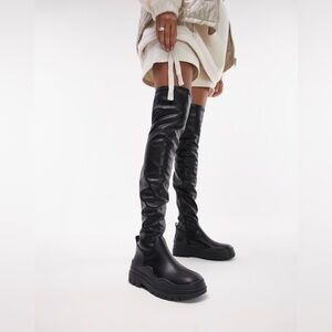 Topshop Martha Over The Knee Stretch Boot in Black Size 8